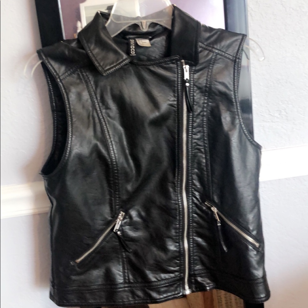 Faux black leather vest
